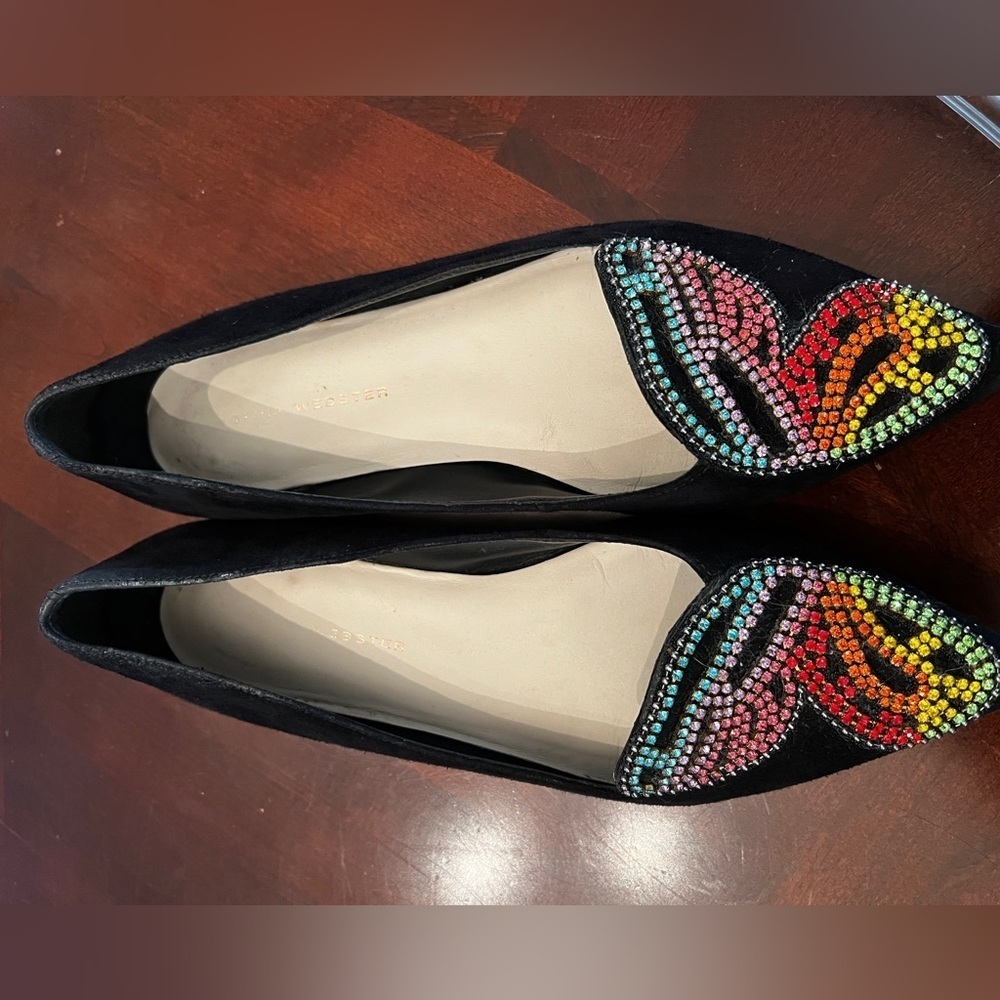SOPHIA WEBSTER Black Flats Mulitcolor Crystal Butterfly - Picture 12 of 12